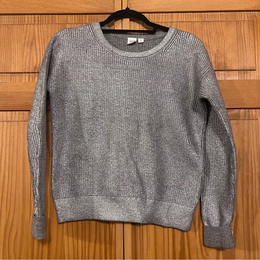 LAST CHANCE CLOSET CLOSING Gap Oversized Silver Shimmer Crew Neck Sweater